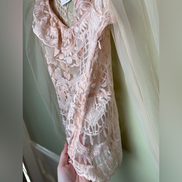 3 for $15 🦋 NWT Sheer Pink Lace Blouse Romantic Long Sleeve Floral Size Medium - Picture 9 of 10